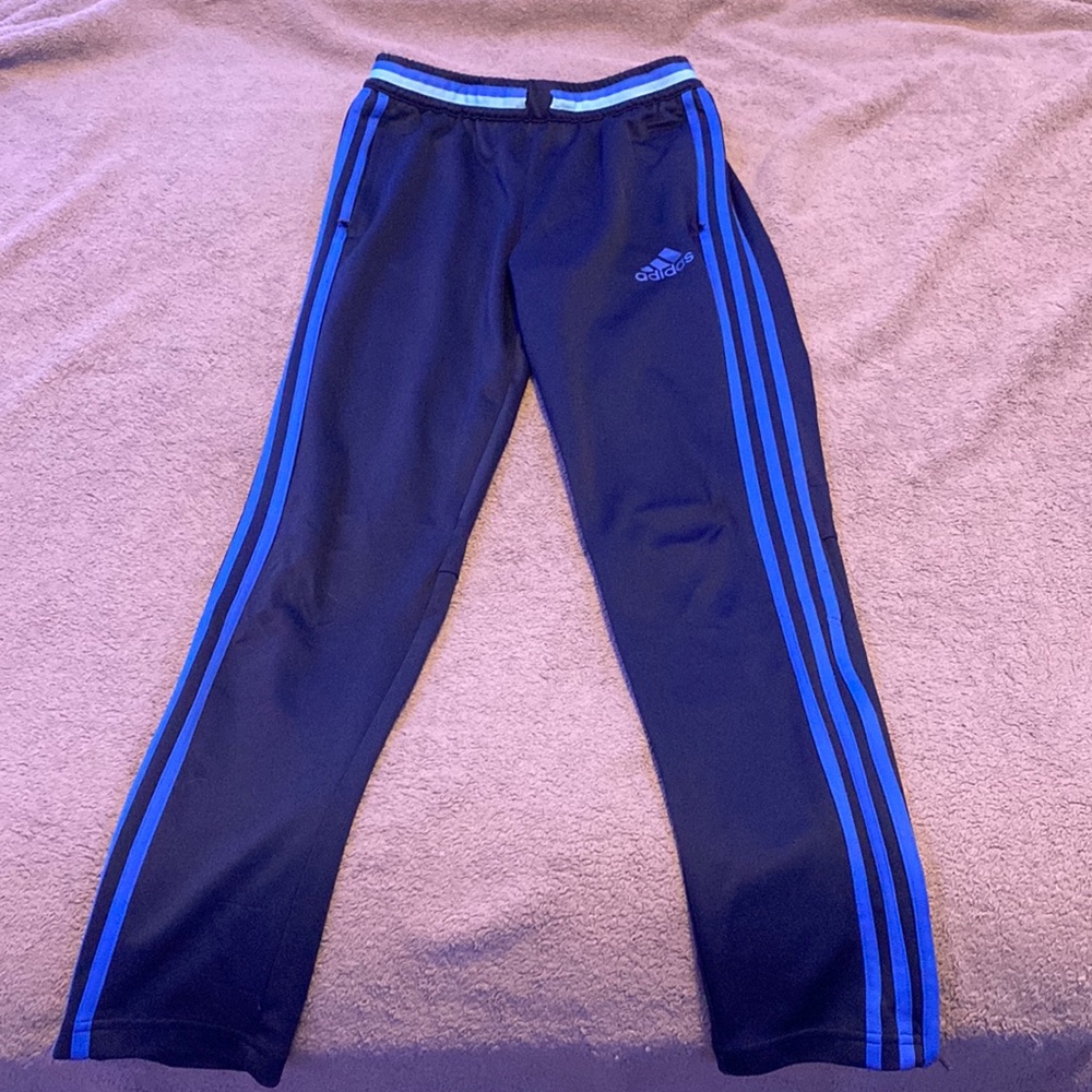 Adidas blue joggers. Like new. Limited design released by Adidas. Size YL.
